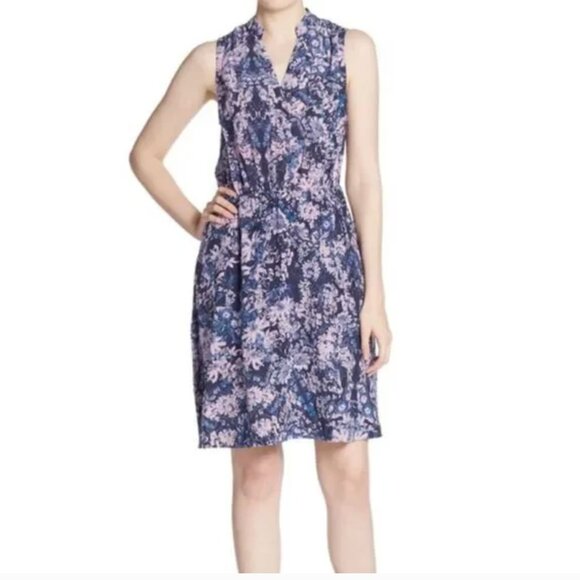 Rebecca Taylor Floral Silk Kiku Sleeveless V Neck Dress Size Size 8 - Picture 1 of 5